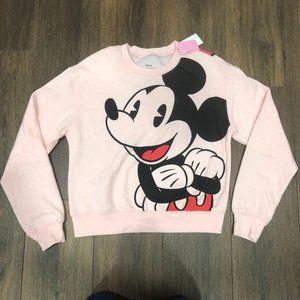 Disney Mickey Mouse Crop Top Pullover Long Sleeve Sweater Front Back Graphic MED